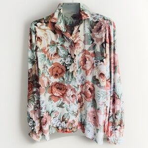 Alain Manoukian Rare Vintage Blouse Mulitcolor Floral  Long Sleeves Button Up M